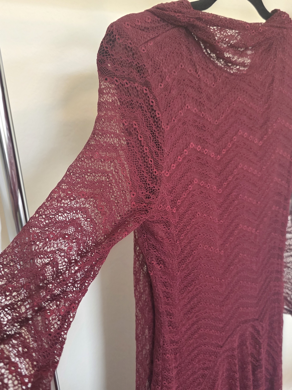 RACHEL Rachel Roy Burgundy Lace Maxi Dress with Neck Tie Beatrice Long Sleeve - Picture 5 of 9